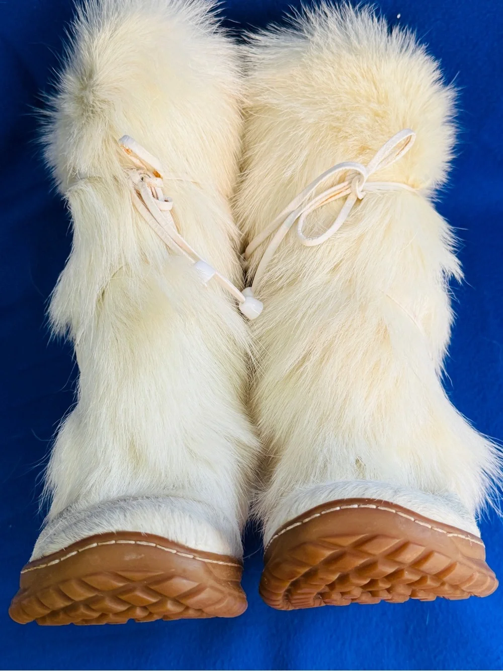 Faux Fur Cream Knee-High Winter Boots with Drawstring